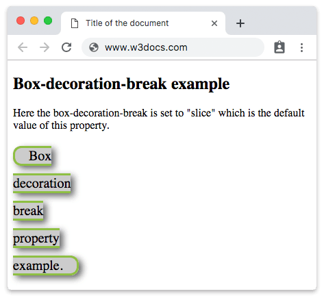 CSS box-decoration-break Eigenschaft mit dem Wert slice und Schatten