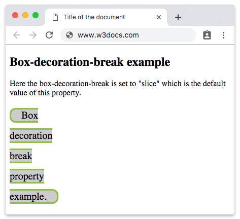 CSS box-decoration-break Eigenschaft mit dem Wert slice