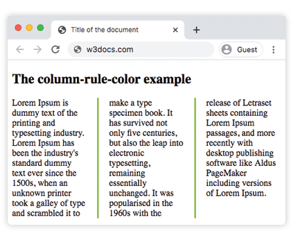 CSS-Eigenschaft column-rule-color mit einem Hexadezimalwert