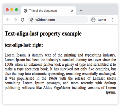 CSS text-align-last alle Werte