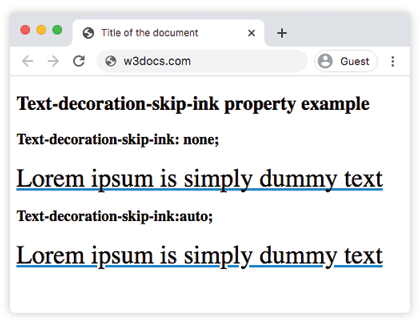 Liste der CSS text-decoration-skip-ink Werte